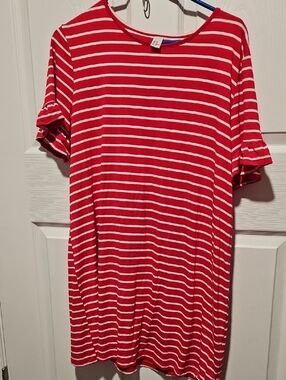 Source Unknown White and Red Striped Mini Dress